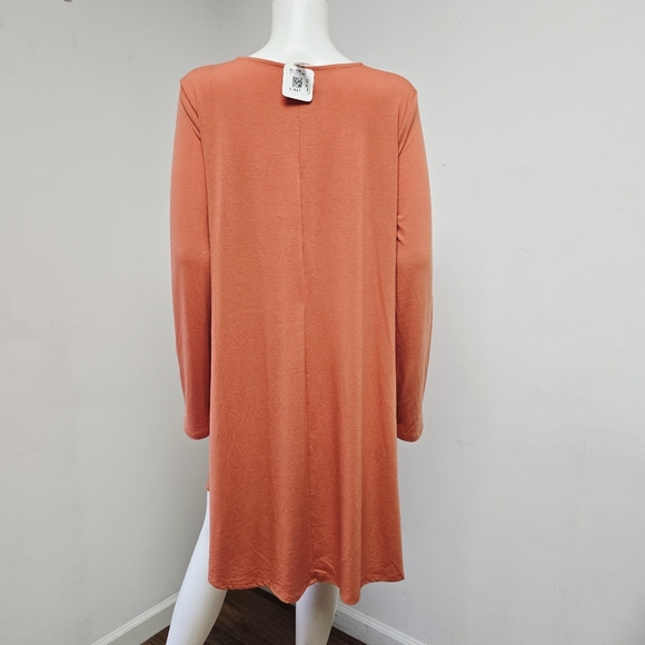 Zenana Premium Size 1X Orange Long Sleeve Mini Dress Stretch Knit Pockets NWT - Picture 3 of 7